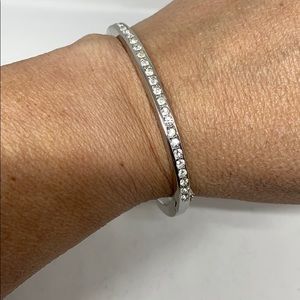 SALE!  Silver tone hinged bangle with rhinestones